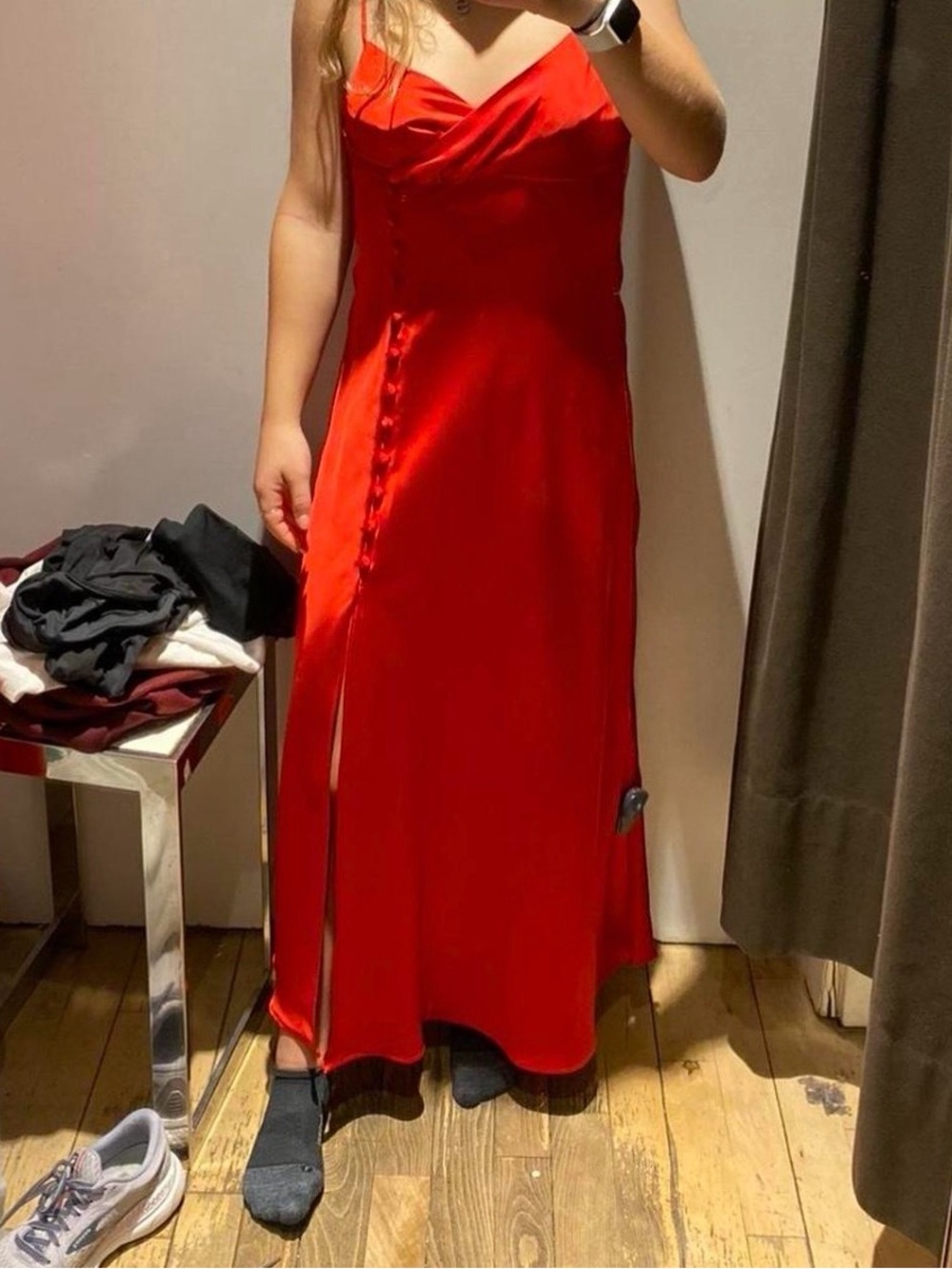 Zara Red Slip Dress with Side Slit